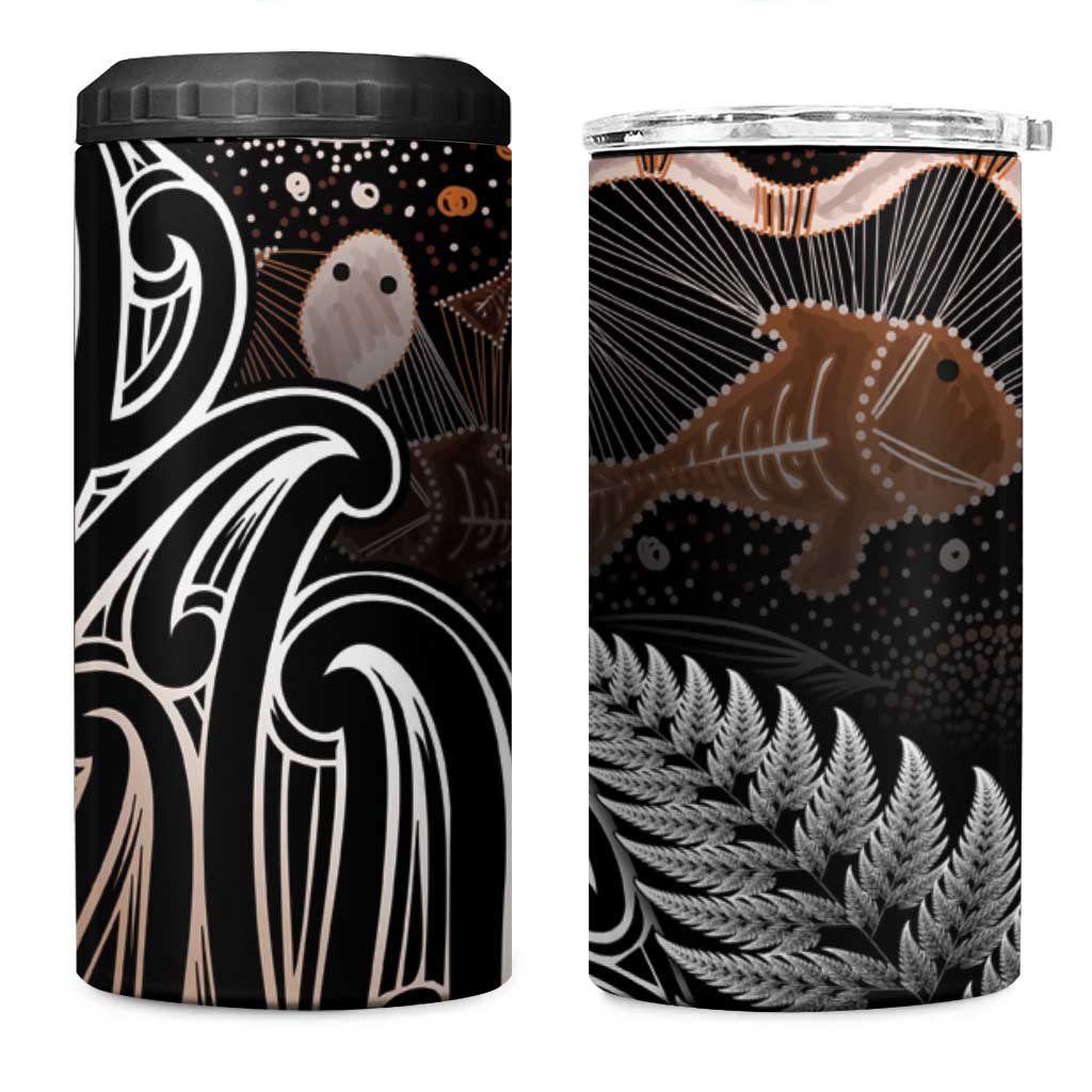 Aotearoa Maori - Australia Indigenous 4 in 1 Can Cooler Tumbler Koiri Whakairo Mix Aboriginal Art - Aussie Hoodie