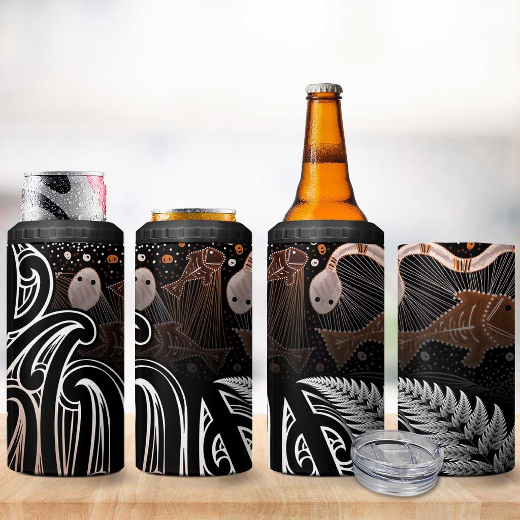 Aotearoa Maori - Australia Indigenous 4 in 1 Can Cooler Tumbler Koiri Whakairo Mix Aboriginal Art - Aussie Hoodie