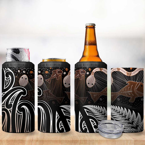 Aotearoa Maori - Australia Indigenous 4 in 1 Can Cooler Tumbler Koiri Whakairo Mix Aboriginal Art - Aussie Hoodie