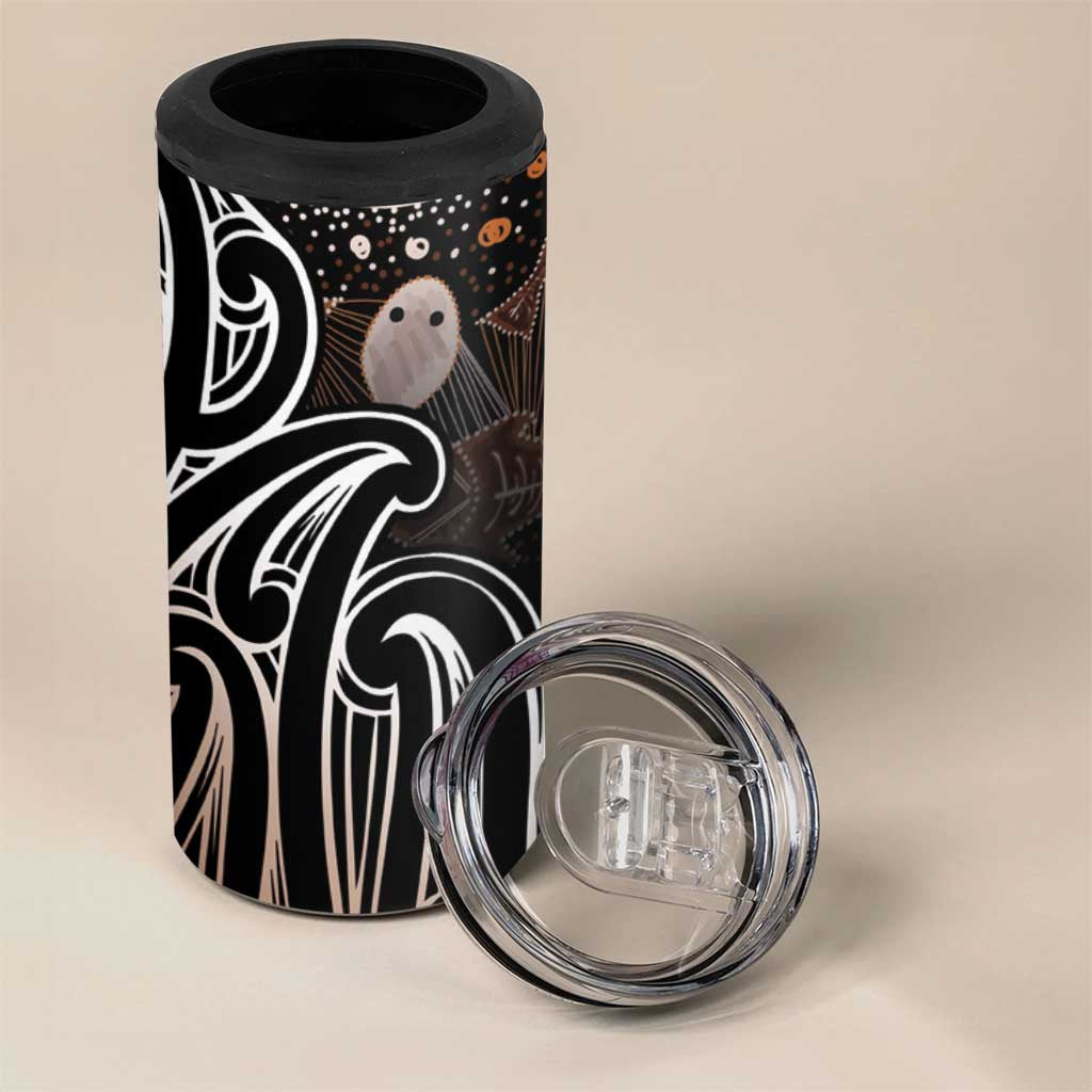 Aotearoa Maori - Australia Indigenous 4 in 1 Can Cooler Tumbler Koiri Whakairo Mix Aboriginal Art - Aussie Hoodie
