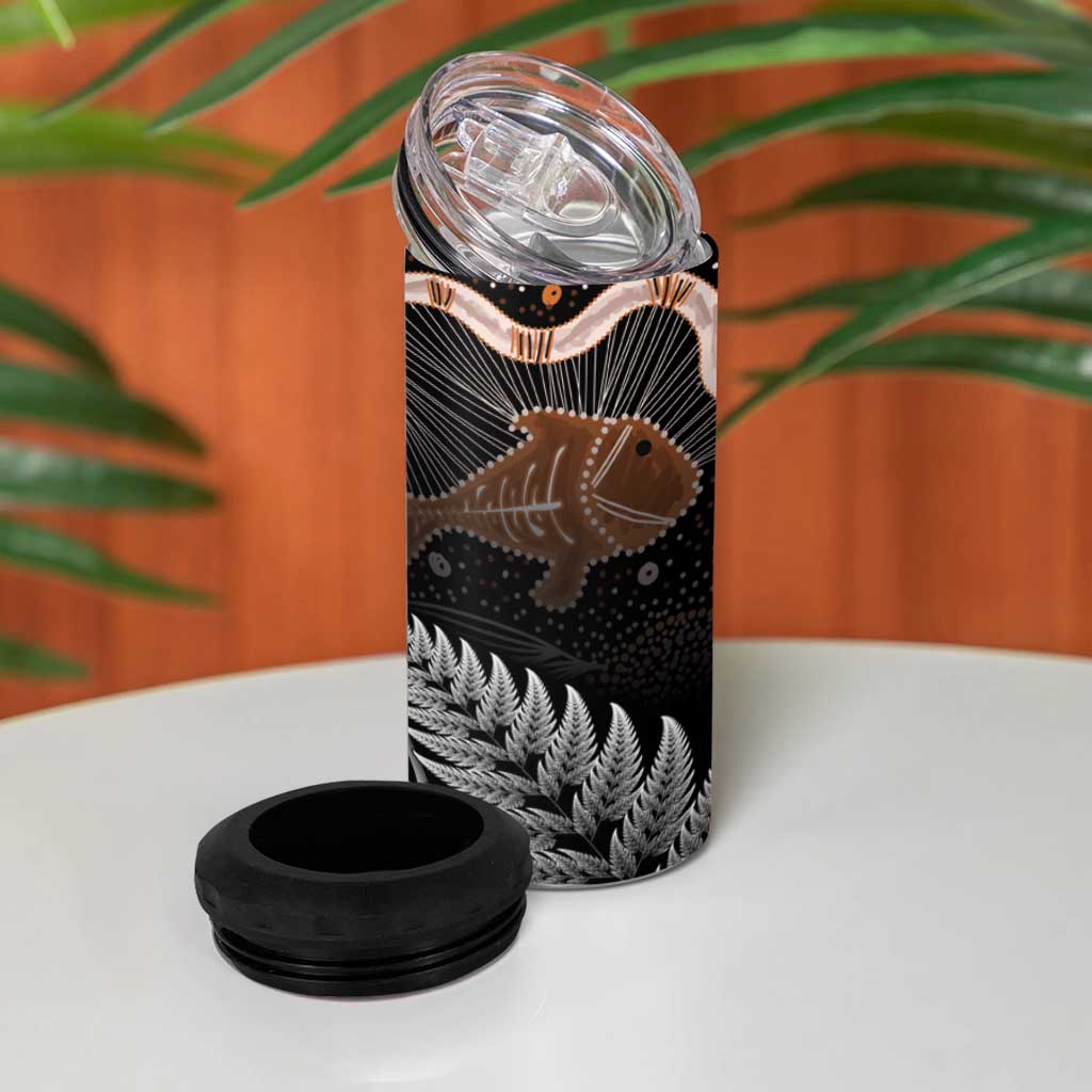 Aotearoa Maori - Australia Indigenous 4 in 1 Can Cooler Tumbler Koiri Whakairo Mix Aboriginal Art - Aussie Hoodie