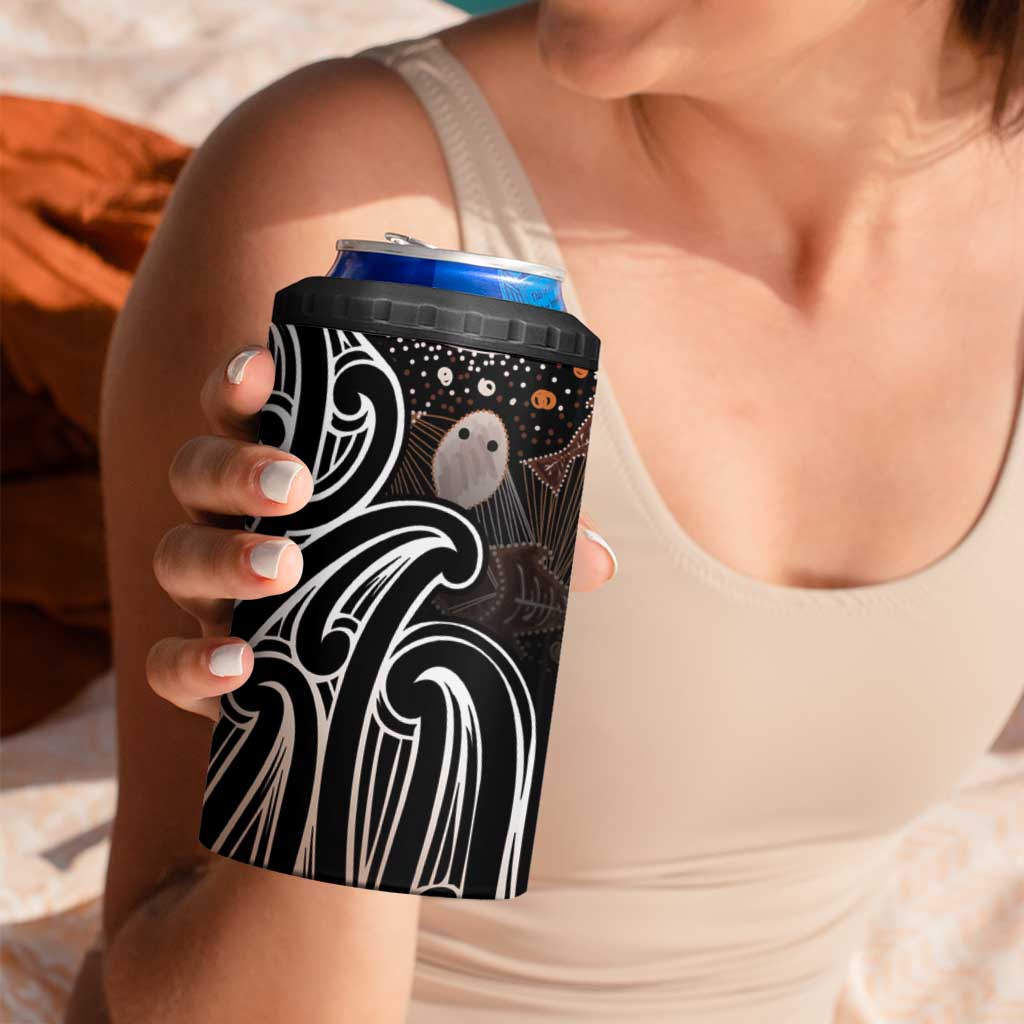 Aotearoa Maori - Australia Indigenous 4 in 1 Can Cooler Tumbler Koiri Whakairo Mix Aboriginal Art - Aussie Hoodie