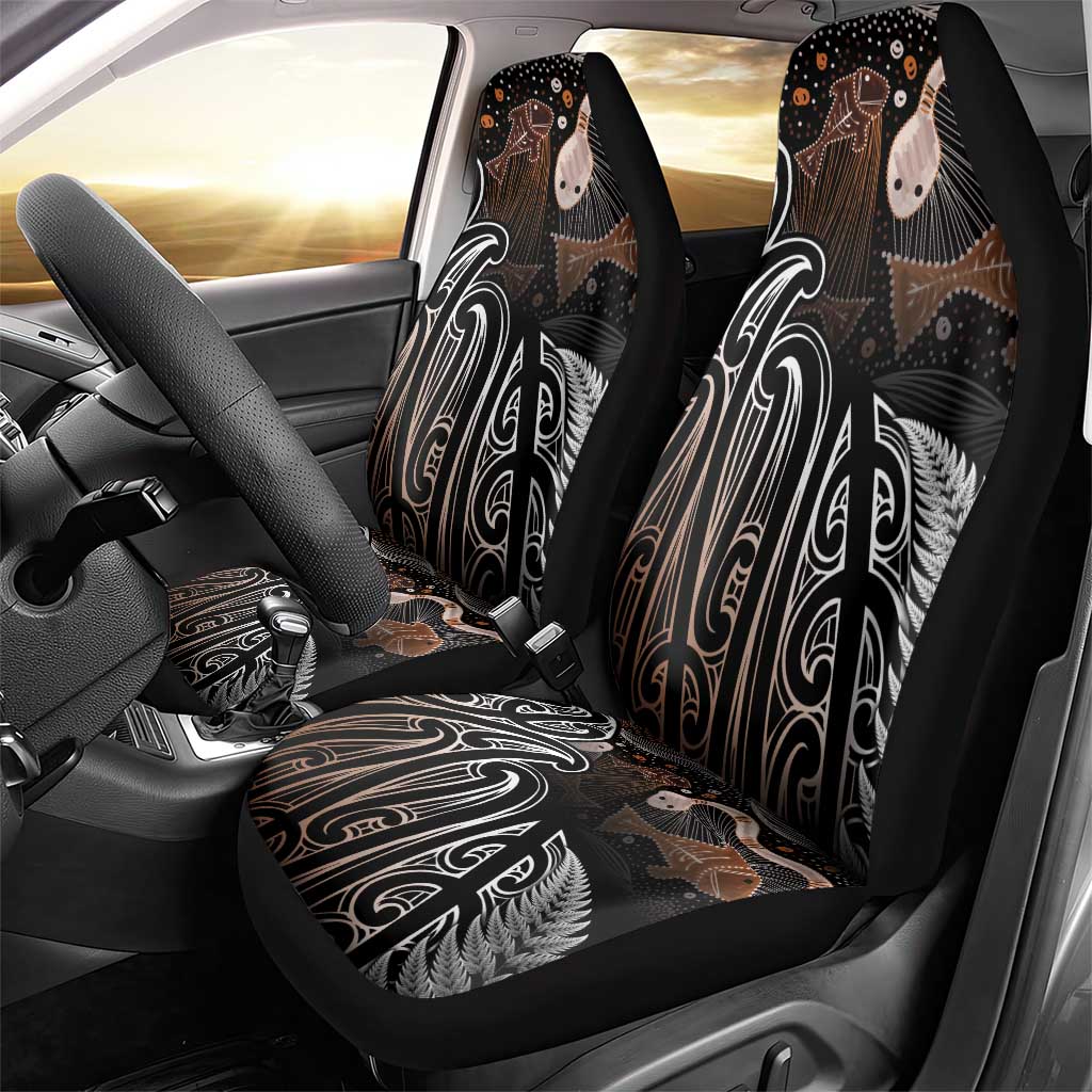 Aotearoa Maori - Australia Indigenous Car Seat Cover Koiri Whakairo Mix Aboriginal Art - Aussie Hoodie
