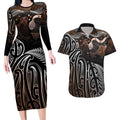 Aotearoa Maori - Australia Indigenous Couples Matching Long Sleeve Bodycon Dress and Hawaiian Shirt Koiri Whakairo Mix Aboriginal Art - Aussie Hoodie