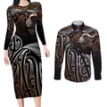 Aotearoa Maori - Australia Indigenous Couples Matching Long Sleeve Bodycon Dress and Long Sleeve Button Shirt Koiri Whakairo Mix Aboriginal Art - Aussie Hoodie