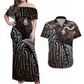 Aotearoa Maori - Australia Indigenous Couples Matching Off Shoulder Maxi Dress and Hawaiian Shirt Koiri Whakairo Mix Aboriginal Art - Aussie Hoodie