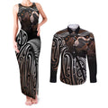 Aotearoa Maori - Australia Indigenous Couples Matching Tank Maxi Dress and Long Sleeve Button Shirt Koiri Whakairo Mix Aboriginal Art - Aussie Hoodie