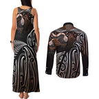 Aotearoa Maori - Australia Indigenous Couples Matching Tank Maxi Dress and Long Sleeve Button Shirt Koiri Whakairo Mix Aboriginal Art - Aussie Hoodie
