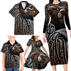 Aotearoa Maori - Australia Indigenous Family Matching Long Sleeve Bodycon Dress and Hawaiian Shirt Koiri Whakairo Mix Aboriginal Art - Aussie Hoodie