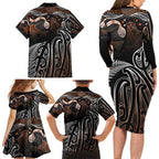 Aotearoa Maori - Australia Indigenous Family Matching Long Sleeve Bodycon Dress and Hawaiian Shirt Koiri Whakairo Mix Aboriginal Art - Aussie Hoodie