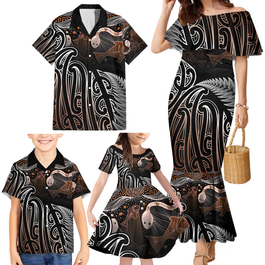 Aotearoa Maori - Australia Indigenous Family Matching Mermaid Dress and Hawaiian Shirt Koiri Whakairo Mix Aboriginal Art - Aussie Hoodie