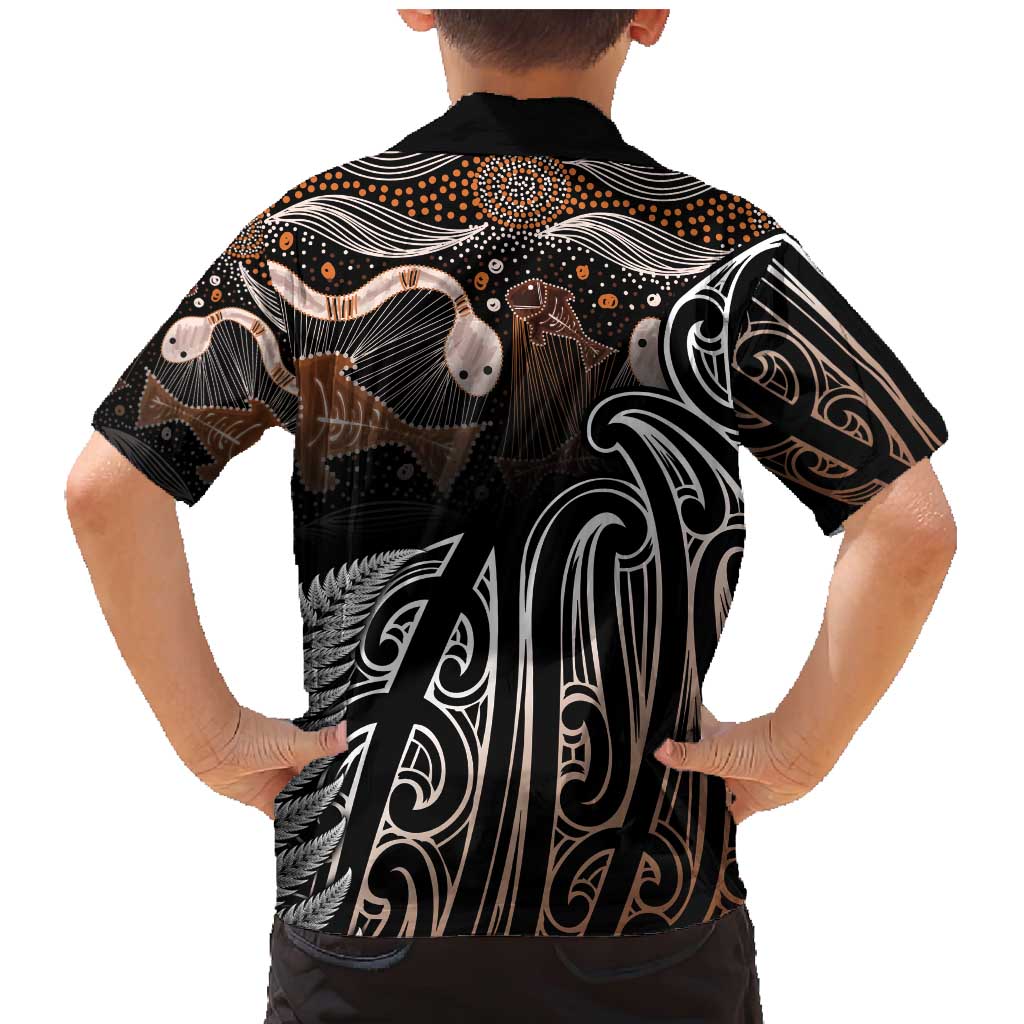 Aotearoa Maori - Australia Indigenous Family Matching Mermaid Dress and Hawaiian Shirt Koiri Whakairo Mix Aboriginal Art - Aussie Hoodie