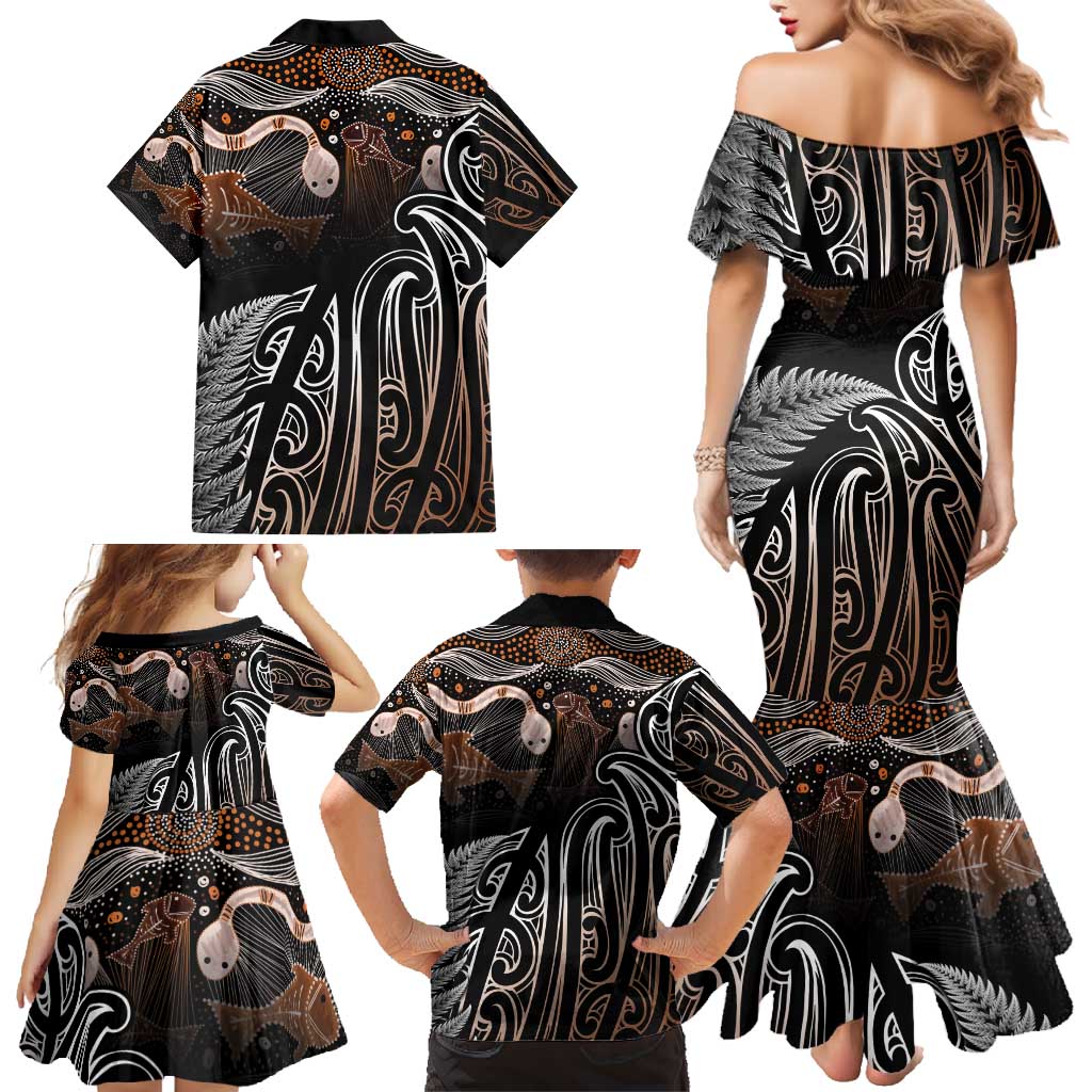 Aotearoa Maori - Australia Indigenous Family Matching Mermaid Dress and Hawaiian Shirt Koiri Whakairo Mix Aboriginal Art - Aussie Hoodie