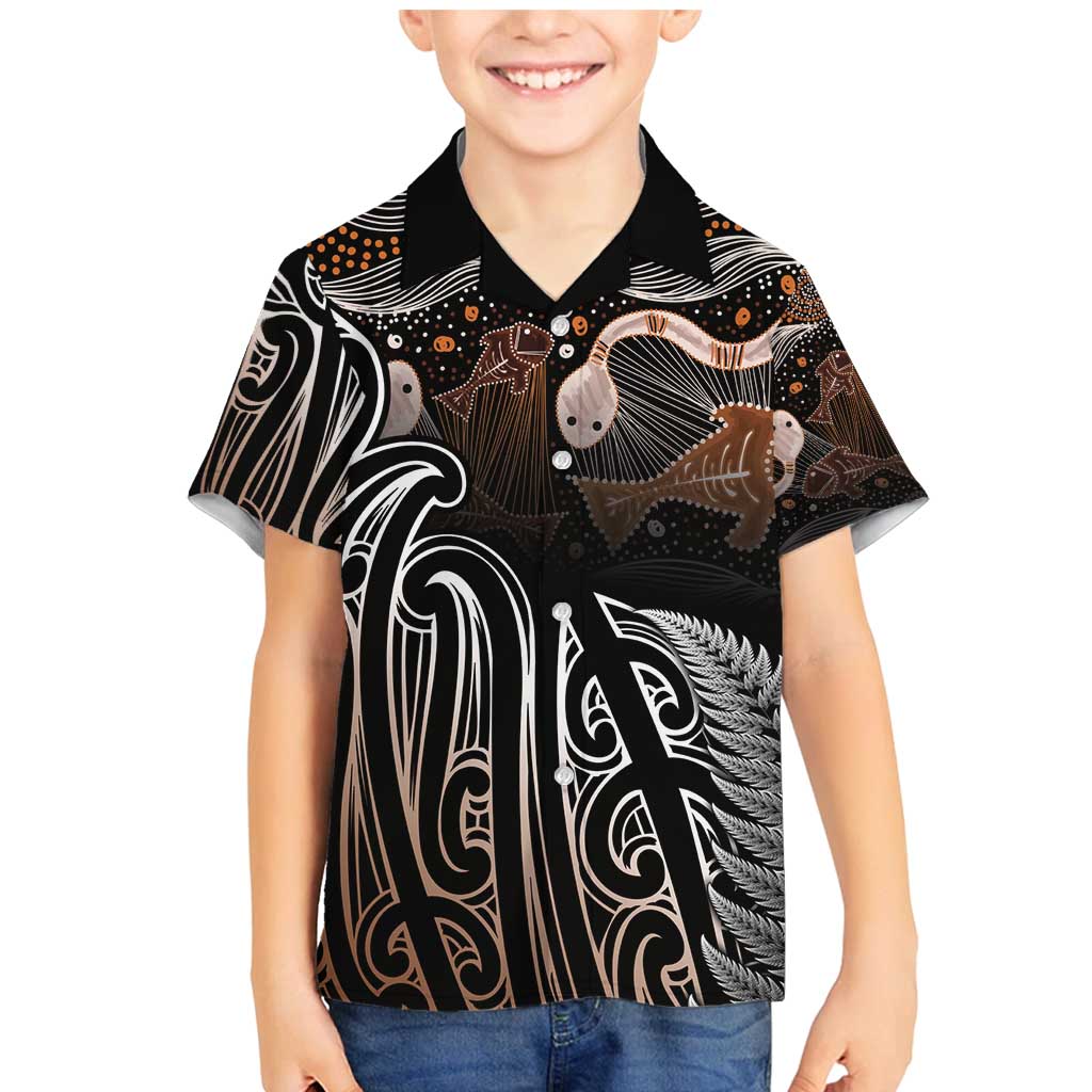 Aotearoa Maori - Australia Indigenous Family Matching Mermaid Dress and Hawaiian Shirt Koiri Whakairo Mix Aboriginal Art - Aussie Hoodie