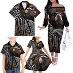 Aotearoa Maori - Australia Indigenous Family Matching Off The Shoulder Long Sleeve Dress and Hawaiian Shirt Koiri Whakairo Mix Aboriginal Art - Aussie Hoodie