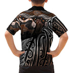 Aotearoa Maori - Australia Indigenous Family Matching Off The Shoulder Long Sleeve Dress and Hawaiian Shirt Koiri Whakairo Mix Aboriginal Art - Aussie Hoodie
