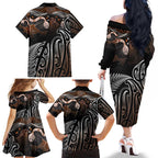 Aotearoa Maori - Australia Indigenous Family Matching Off The Shoulder Long Sleeve Dress and Hawaiian Shirt Koiri Whakairo Mix Aboriginal Art - Aussie Hoodie