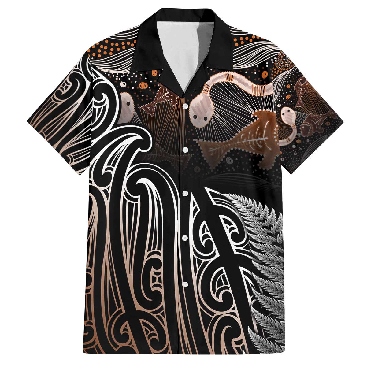 Aotearoa Maori - Australia Indigenous Family Matching Off The Shoulder Long Sleeve Dress and Hawaiian Shirt Koiri Whakairo Mix Aboriginal Art - Aussie Hoodie