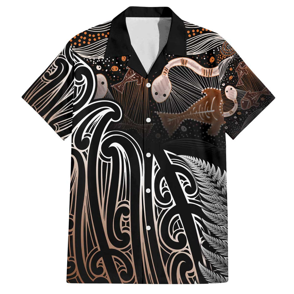 Aotearoa Maori - Australia Indigenous Family Matching Off The Shoulder Long Sleeve Dress and Hawaiian Shirt Koiri Whakairo Mix Aboriginal Art - Aussie Hoodie
