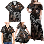 Aotearoa Maori - Australia Indigenous Family Matching Off Shoulder Maxi Dress and Hawaiian Shirt Koiri Whakairo Mix Aboriginal Art - Aussie Hoodie