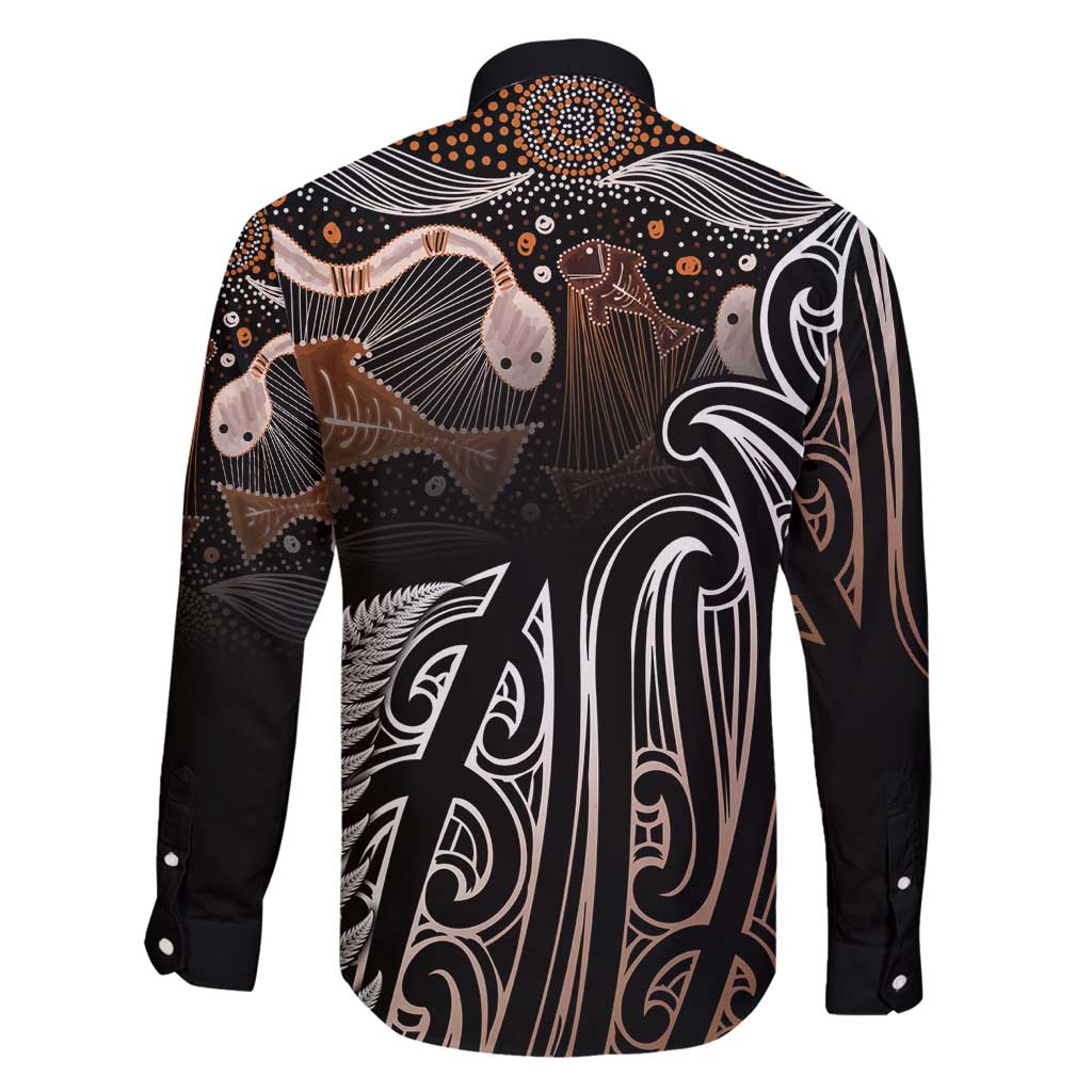 Aotearoa Maori - Australia Indigenous Family Matching Off Shoulder Maxi Dress and Hawaiian Shirt Koiri Whakairo Mix Aboriginal Art - Aussie Hoodie