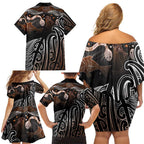 Aotearoa Maori - Australia Indigenous Family Matching Off Shoulder Short Dress and Hawaiian Shirt Koiri Whakairo Mix Aboriginal Art - Aussie Hoodie