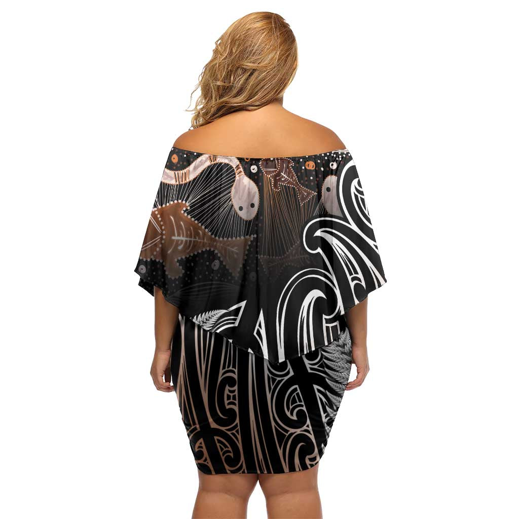 Aotearoa Maori - Australia Indigenous Family Matching Off Shoulder Short Dress and Hawaiian Shirt Koiri Whakairo Mix Aboriginal Art - Aussie Hoodie