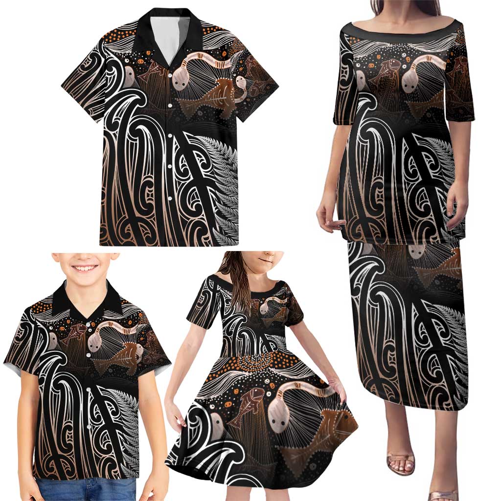 Aotearoa Maori - Australia Indigenous Family Matching Puletasi and Hawaiian Shirt Koiri Whakairo Mix Aboriginal Art - Aussie Hoodie