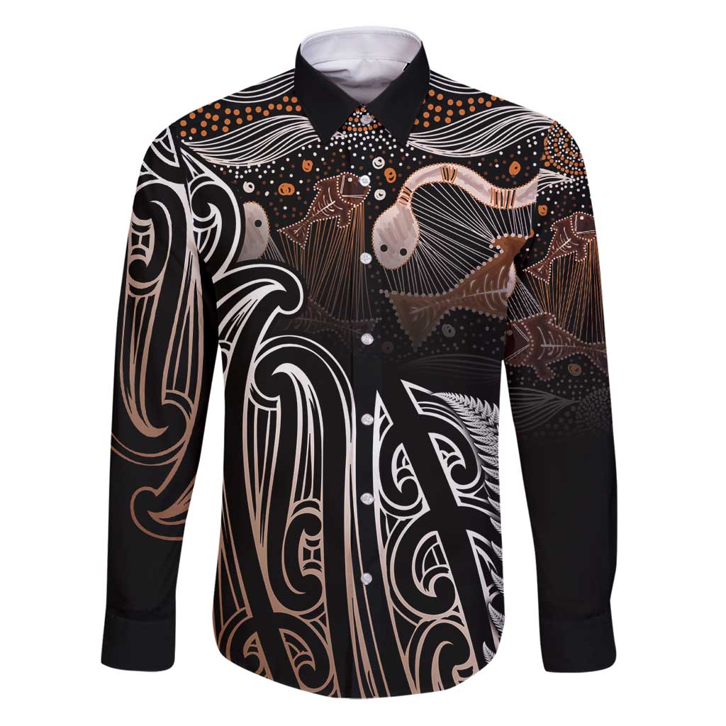 Aotearoa Maori - Australia Indigenous Family Matching Puletasi and Hawaiian Shirt Koiri Whakairo Mix Aboriginal Art - Aussie Hoodie