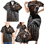 Aotearoa Maori - Australia Indigenous Family Matching Short Sleeve Bodycon Dress and Hawaiian Shirt Koiri Whakairo Mix Aboriginal Art - Aussie Hoodie