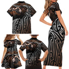 Aotearoa Maori - Australia Indigenous Family Matching Short Sleeve Bodycon Dress and Hawaiian Shirt Koiri Whakairo Mix Aboriginal Art - Aussie Hoodie