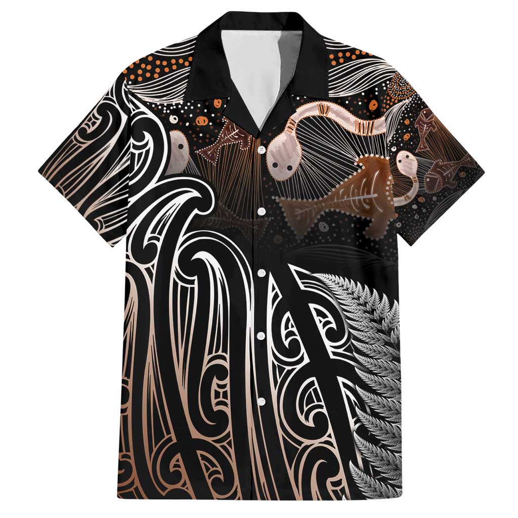 Aotearoa Maori - Australia Indigenous Family Matching Short Sleeve Bodycon Dress and Hawaiian Shirt Koiri Whakairo Mix Aboriginal Art - Aussie Hoodie