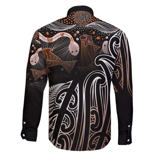 Aotearoa Maori - Australia Indigenous Family Matching Short Sleeve Bodycon Dress and Hawaiian Shirt Koiri Whakairo Mix Aboriginal Art - Aussie Hoodie