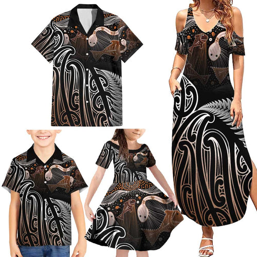 Aotearoa Maori - Australia Indigenous Family Matching Summer Maxi Dress and Hawaiian Shirt Koiri Whakairo Mix Aboriginal Art - Aussie Hoodie