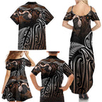 Aotearoa Maori - Australia Indigenous Family Matching Summer Maxi Dress and Hawaiian Shirt Koiri Whakairo Mix Aboriginal Art - Aussie Hoodie