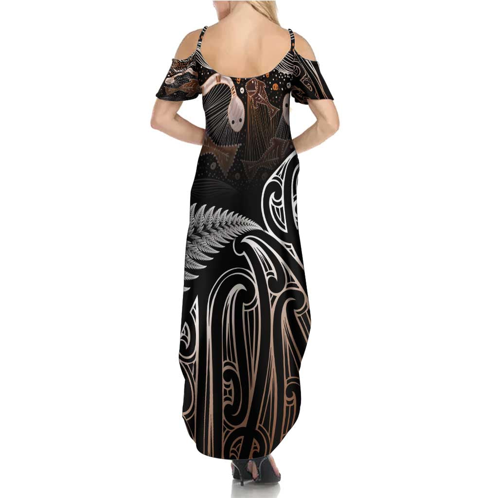 Aotearoa Maori - Australia Indigenous Family Matching Summer Maxi Dress and Hawaiian Shirt Koiri Whakairo Mix Aboriginal Art - Aussie Hoodie