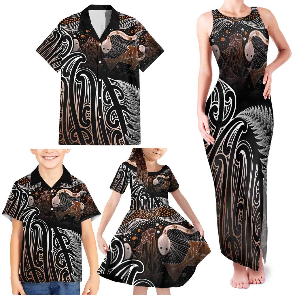 Aotearoa Maori - Australia Indigenous Family Matching Tank Maxi Dress and Hawaiian Shirt Koiri Whakairo Mix Aboriginal Art - Aussie Hoodie