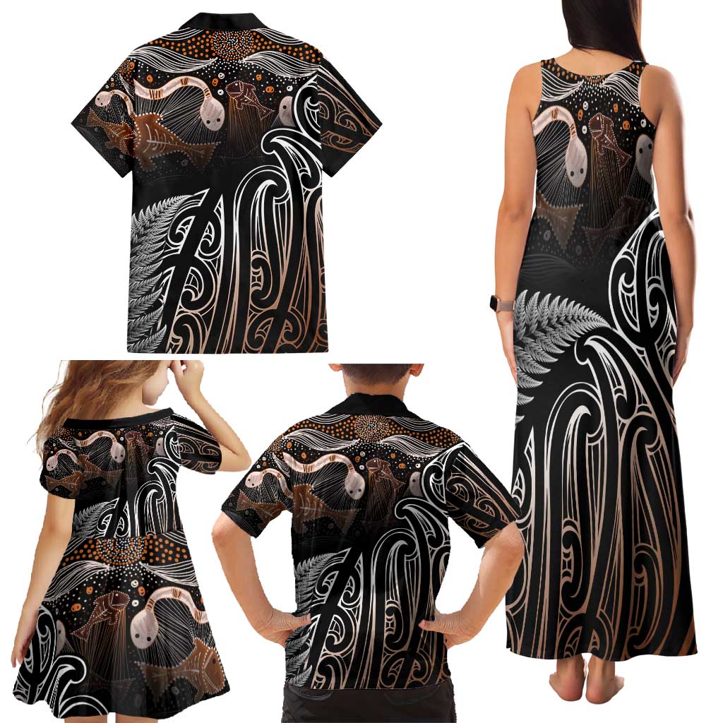 Aotearoa Maori - Australia Indigenous Family Matching Tank Maxi Dress and Hawaiian Shirt Koiri Whakairo Mix Aboriginal Art - Aussie Hoodie