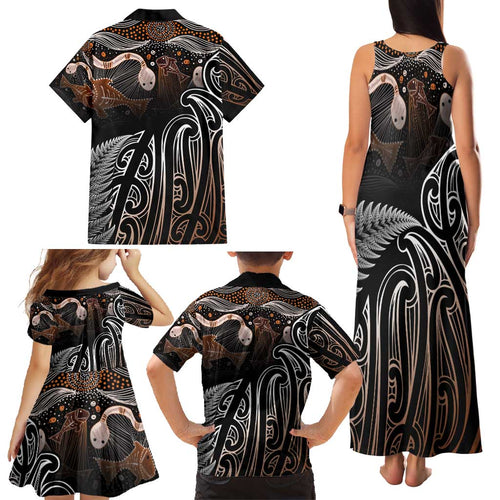 Aotearoa Maori - Australia Indigenous Family Matching Tank Maxi Dress and Hawaiian Shirt Koiri Whakairo Mix Aboriginal Art - Aussie Hoodie