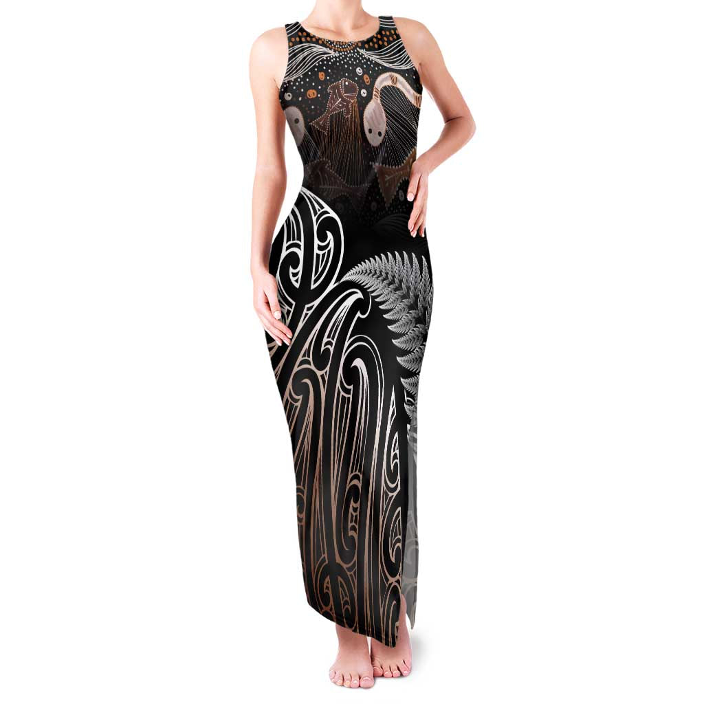 Aotearoa Maori - Australia Indigenous Family Matching Tank Maxi Dress and Hawaiian Shirt Koiri Whakairo Mix Aboriginal Art - Aussie Hoodie