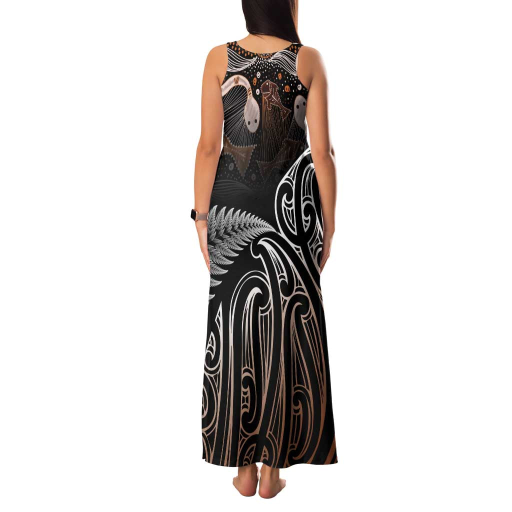 Aotearoa Maori - Australia Indigenous Family Matching Tank Maxi Dress and Hawaiian Shirt Koiri Whakairo Mix Aboriginal Art - Aussie Hoodie