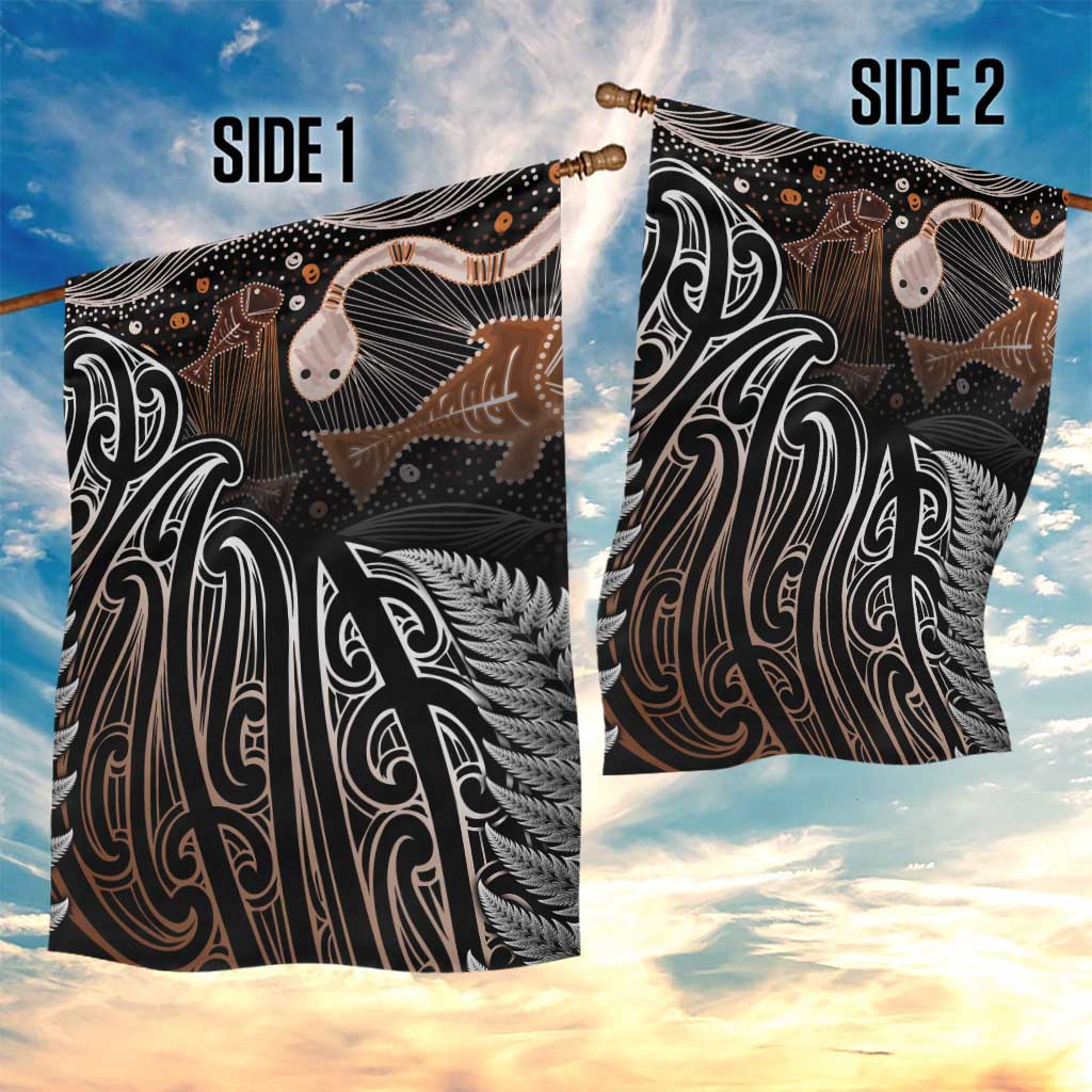 Aotearoa Maori - Australia Indigenous Garden Flag Koiri Whakairo Mix Aboriginal Art - Aussie Hoodie