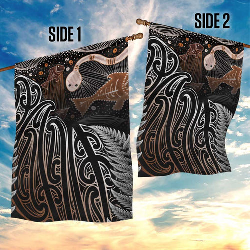 Aotearoa Maori - Australia Indigenous Garden Flag Koiri Whakairo Mix Aboriginal Art - Aussie Hoodie
