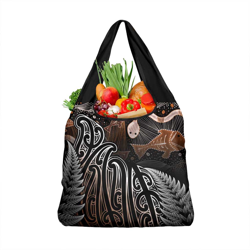 Aotearoa Maori - Australia Indigenous Grocery Bag Koiri Whakairo Mix Aboriginal Art - Aussie Hoodie