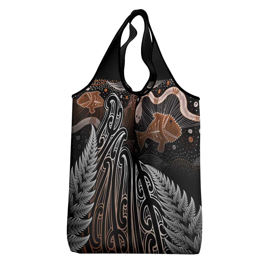 Aotearoa Maori - Australia Indigenous Grocery Bag Koiri Whakairo Mix Aboriginal Art - Aussie Hoodie