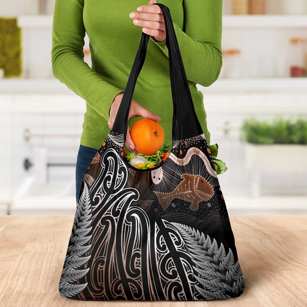 Aotearoa Maori - Australia Indigenous Grocery Bag Koiri Whakairo Mix Aboriginal Art - Aussie Hoodie