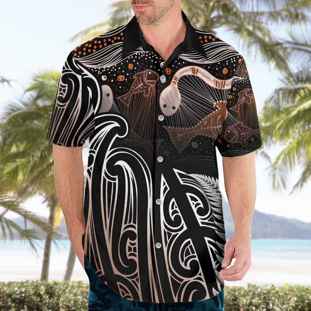 Aotearoa Maori - Australia Indigenous Hawaiian Shirt Koiri Whakairo Mix Aboriginal Art - Aussie Hoodie