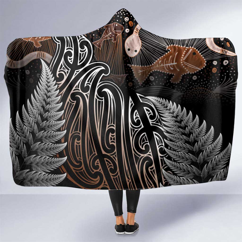 Aotearoa Maori - Australia Indigenous Hooded Blanket Koiri Whakairo Mix Aboriginal Art - Aussie Hoodie