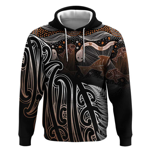Aotearoa Maori - Australia Indigenous Hoodie Koiri Whakairo Mix Aboriginal Art - Aussie Hoodie