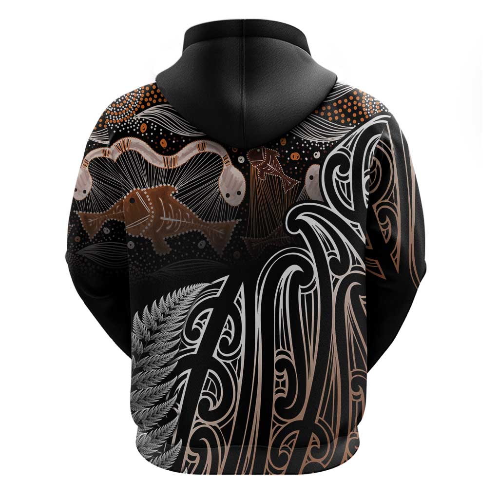 Aotearoa Maori - Australia Indigenous Hoodie Koiri Whakairo Mix Aboriginal Art - Aussie Hoodie